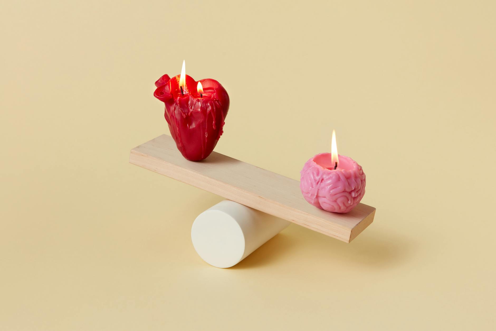 burning candles on a wooden lever